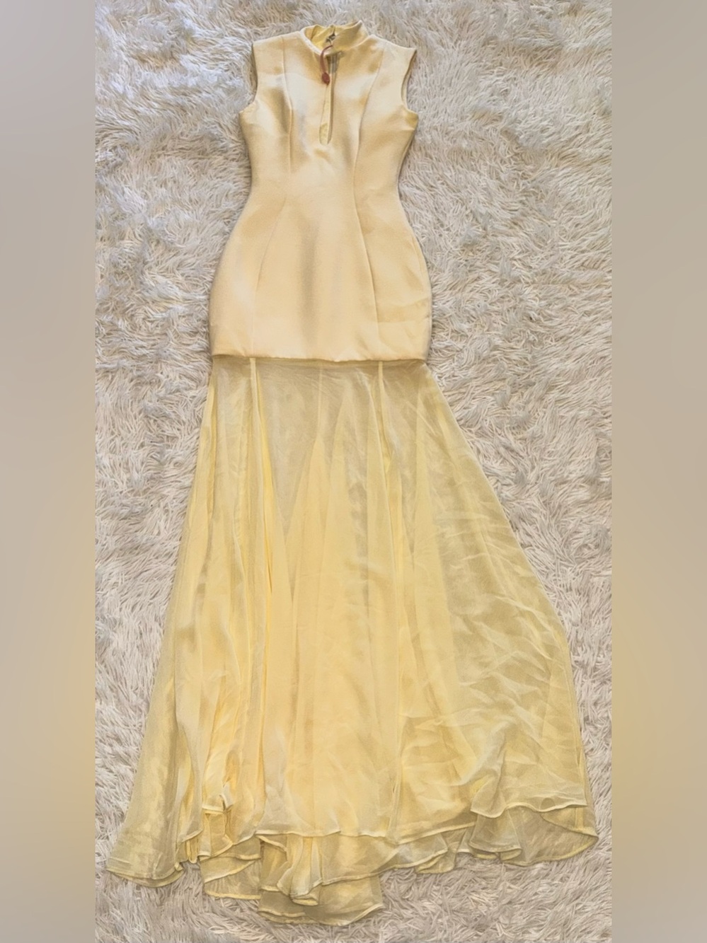 NEW HOUSE OF CB Raphaella Sleeveless Stretch Crepe Yellow butter Gown sz XS - Picture 5 of 10